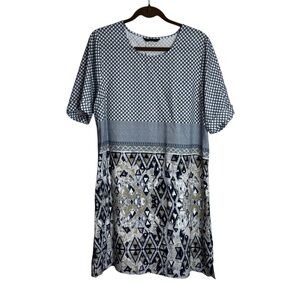 Viz-A-Viz Women’s Dress Medium Aztec Artsy Modest Below Knee Linen Blend